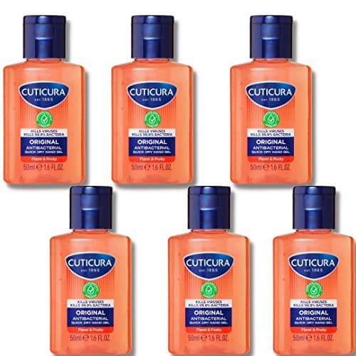 Image of CUTICURA Original Antibacterial Hand Gel Floral & Fruity 50ml, MULTIPACK of 6. Quick Drying. Kills 99.9% Bacteria with Anti Viral Action. Personal & Commercial Use. Prevent the Spread of Germs