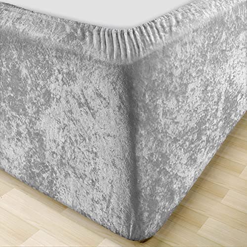 Image of Extra Deep Crushed Velvet Divan Bed Base Cover Elasticated Sheet Frame Covers Single Double King Super King Bed Skirt Wrap Valance Sheets (Single)