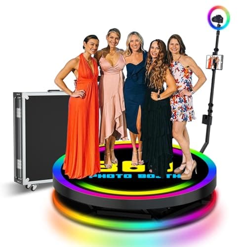 Image of 360 Photo Booth Machine 100cm/39.5in with APP Remote Control Automatic Spin and Ring Light ,360 Photo Booth with Flight Case for 1-5 People, Free Logo Customization