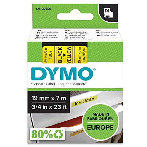 Image of DYMO Authentic D1 Labels | Black Print on Yellow Tape | 19 mm x 7 m | Self-Adhesive Labels for LabelManager Label Makers | Made in Europe