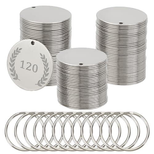 Image of OLYCRAFT 120Pcs Metal Engraving Blanks - 30mm Stainless Steel Stamping Blanks with Key Rings and Holes, Round Tags, Pendants for DIY Crafts Necklace