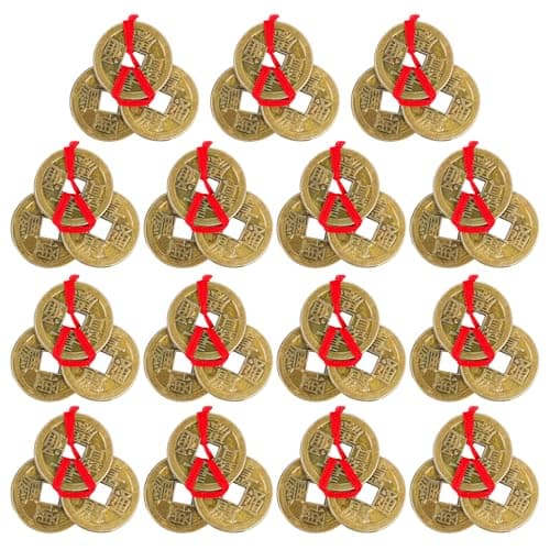 Image of 15pcs Chinese Feng Shui Coins with Red String, Chinese Feng Shui Money Coins for Good Luck Wealth & Prosperity for Home Office Purse Decoration