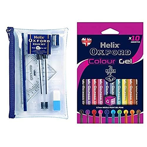 Image of Helix Oxford Filled Pencil Case Exam Kit & Helix Oxford Colour Gel Pens (10 Pack of Assorted Colours)