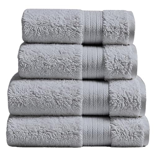 Image of ATEN Homeware Egyptian Cotton Bath Towel Set - 4 Piece Set with 2 Large Bath Towels & 2 Hand Towels, Ultra Soft, Highly Absorbent, OEKO-TEX Certified, Made in Egypt (Grey)