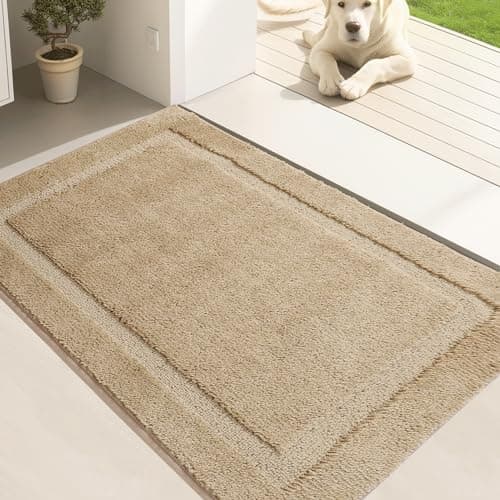 Image of Oiilores Dirt Trapper Door Mat Indoor 50 x 80 cm, Washable Entry Rug, Inside Doormats for Entryway, Non-Slip, Low-Profile, Super Absorbent Dog Mats for Muddy Paws, Pets, Beige