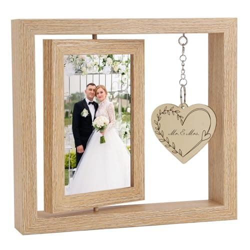 Image of Rotating Floating Photo Frame, 2025 Wedding Picture Frames 6x4, Double Engagement Photo Frame, Wooden Picture Frames, Wedding Gifts for Bride and Groom