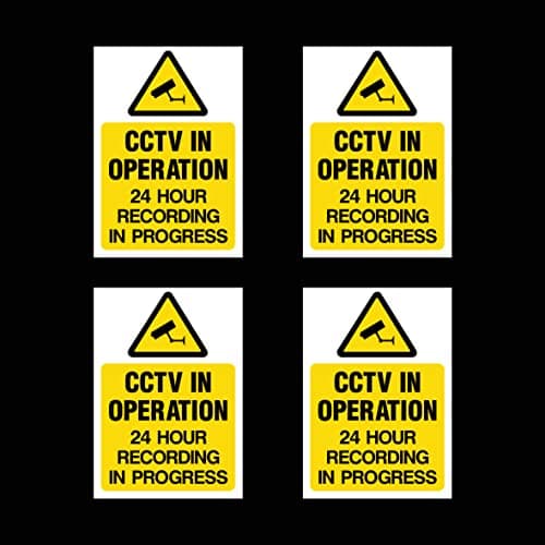 Image of USSP&S 4 x CCTV Camera Warning Sign Stickers, Yellow, Plastic, Realistic Style, 75 x 100 mm, Wall Mount