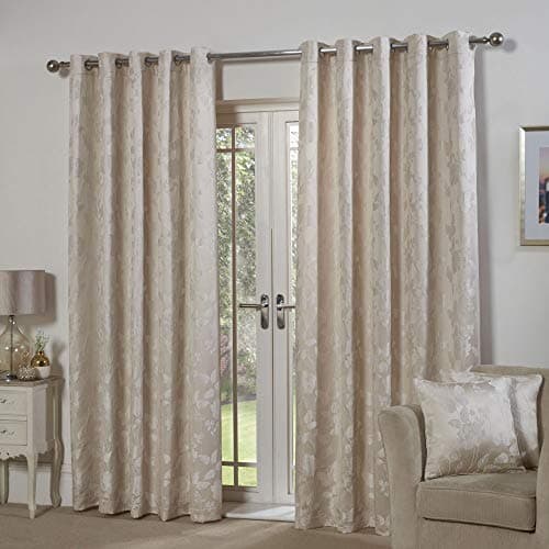 Image of Emma Barclay – Fully Lined Curtains for Bedroom Living Room Jacquard Eyelet Two Panel Floral Curtains Butterfly Meadow Collection (90” x 72” Inch)(Cream)