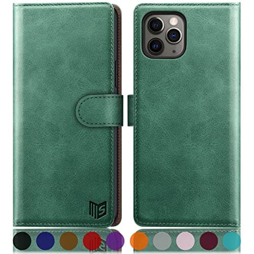 Image of SUANPOT for iPhone 11 Pro 5.8" case with [Credit Card Holder][RFID Blocking],PU Leather Flip Book Protective Cover Women Men for apple 11 Pro Phone case Sea Green