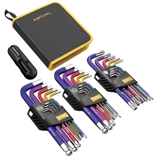 Image of AMTOVL Hex Keys Set, 27PCS Allen Key Set & Star Key Set, Metric Imperial Extra Long Ball End Hex Key Set with Color Coding with T-Handle for Bicycle Repair Household DIY
