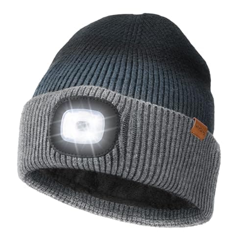 Image of Wmcaps LED Beanie with Fleece Lining for Men and Women, Cozy Breathable Winter Hat with a Light Built-in, Type-C Rechargeable Hat with Warm Headlamp Hat, Christmas Birthdays Gift, Tie-Dyed Blue Grey
