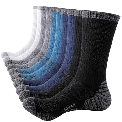 Image of SockWaddles Mens Socks, Cushioned Sport Socks Anti Blister Wicking Breathable Cotton Socks, Unisex Crew Padded Athletic Socks for Walking Hiking Work Running Trainer Gym 5 Pairs Multicolor 6-8