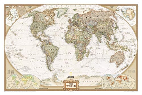 Image of National Geographic World Executive Wall Map - Antique Style - 46 x 30.5 inches - Art Quality Print