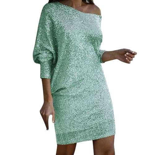 Image of Summer Dress Women's One-Shoulder Ruffle Bodycon Velvet Dress Sleeveless Wrap Dress with Slit Cocktail Party Midi Dress, Mint Green, XXL