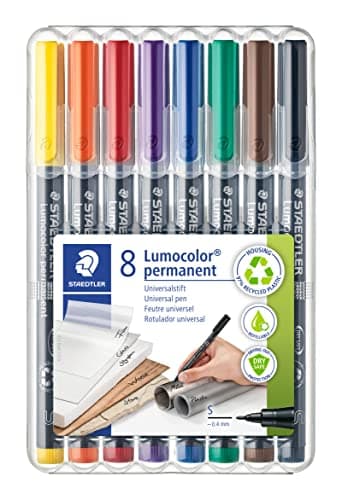 Image of STAEDTLER 313 WP8 Lumocolor Permanent Pen, Superfine Line Width, 0.4mm - Assorted Colours (Pack of 8)
