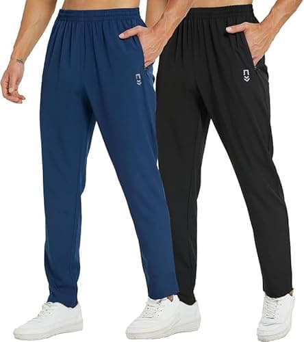 Image of frueo 2 Pack Tracksuit Bottoms Men Lightweigt Jogging Trousers with Zipper Pockets Work Joogers Fit Sport Casual Sweatpants for Running Gym Training(0601) Black Navy-L