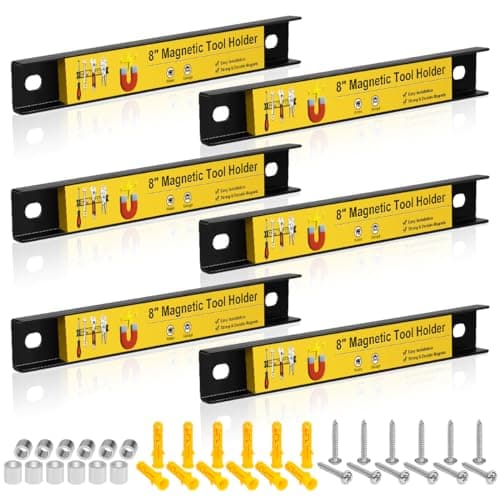 Image of 6 Pack 8 Inch Magnetic Tool Holder Strip, Heavy Duty Wall Mount Spanner Organizer Rack Magnet Tool Tray Storage Strip for Garage Workshop