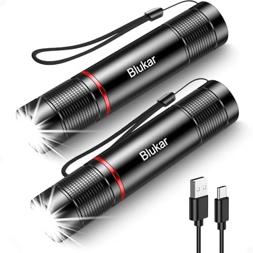 Image of Blukar LED Torch Rechargeable, [2 Pack] 2000L Super Bright Adjustable Focus Flashlight, 4 Lighting Modes, Long Battery Life, Waterproof Pocket Size Torch for Power Cuts, Emergency, Camping, Outdoor