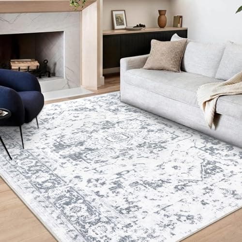 Image of Famibay Area Rugs for Living Room 160x230cm Bedroom Rugs Large Washable Grey Soft Vintage Floor Carpet Non Slip for Bedroom Kitchen Office Living Room Decor