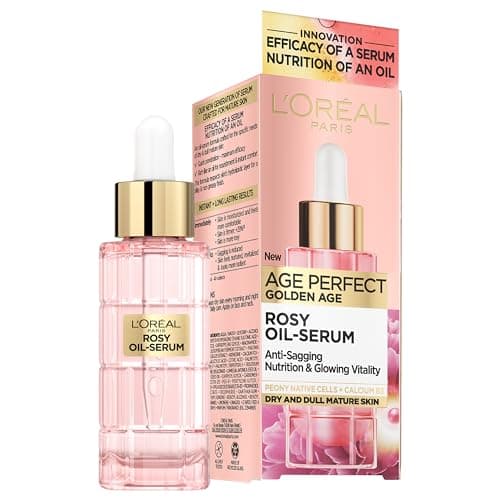 Image of L'Oreal Paris Age Perfect Golden Age Rosy Oil Face Serum, Infused with Peony Cells, Visibly Boosts Skin Radiance & Brightens Complexion for a Healthy Glow, 30ml