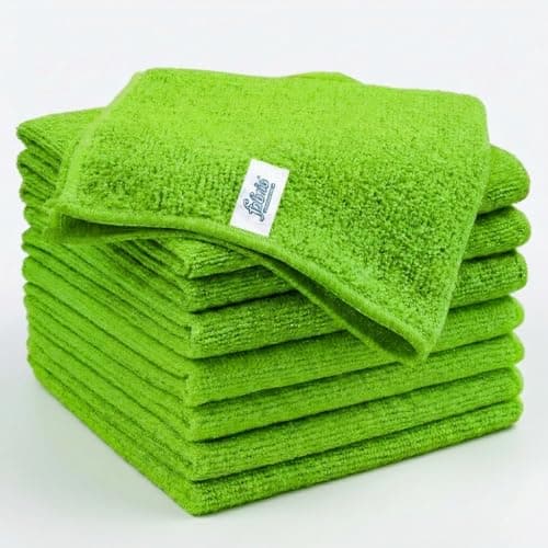 Image of FABRIO Microfibre Cleaning Cloths – Pack of 8, 30x30cm, Ultra-Soft, Lint-Free, Super Absorbent Towels for Kitchen, Car, Glass, and Multi-Surface Cleaning – Green Colour