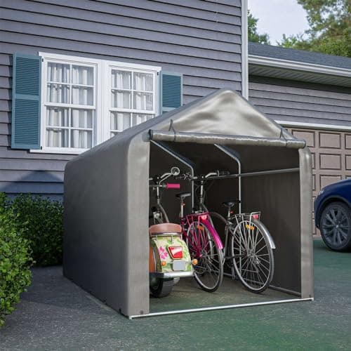 Image of BIRCHTREE 2.2M*1.6M Garden Waterproof Anti-UV Bike Storage Tent Bicycle Motorcycle Shed Shelter Outdoor Backyard Steel Frame PE Cover Zipper Door Large Grey