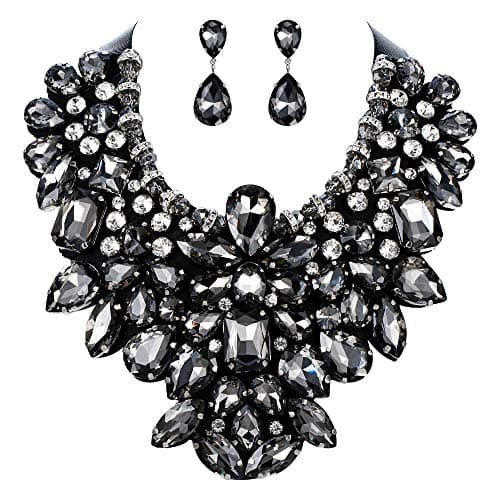 Image of Ever Faith Costume Jewelry for Women, Black Rhinestone Crystal Chunky Collar Statement Necklace Earrings Set