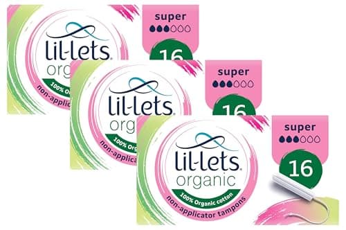 Image of Lil-Lets Organic Non-Applicator Super Tampons, 16 Count (Pack of 3), for Medium to Heavy Flow, Made with 100% Organic Cotton, GOTS Certified, Vegan Organic Tampons, Plastic Free Period Care
