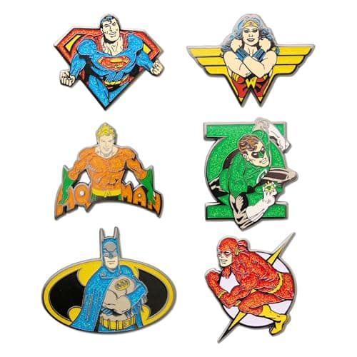 Image of DC Comics Mystery Enamel Pin Blind Box Series, Aquaman, Batman, Flash, Green Lantern, Superman, or Wonder Woman