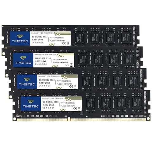 Image of Timetec 32GB KIT(4x8GB) DDR3 / DDR3L 1333MHz PC3-10600 Non-ECC Unbuffered 1.5V / 1.35V CL9 2Rx8 Dual Rank 240 Pin UDIMM PC Desktop Computer Memory RAM Module Upgrade (32GB KIT(4x8GB))