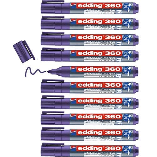 Image of edding 360 whiteboard marker - violet - 10 whiteboard pens - round tip 1.5-3 mm - whiteboard pen dry wipe - for whiteboards, flipcharts, pinboards, magnetic and memo boards - sketchnotes