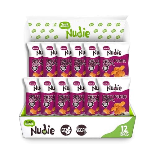 Image of Nudie Snacks - Texas BBQ Sweet Potato Crisps - 12 x 20g Bags - Vegan Crisps - Healthy Snacks for Adults and Kids | Protein Snacks, High Fibre | Low Calorie, 100% Natural