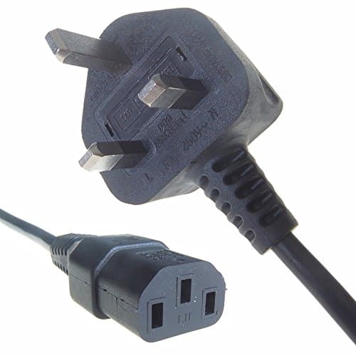 Image of IEC Kettle Lead. Power Cable. Male 3 Pin UK Plug to female C13. PC, Monitor Cord (1m)