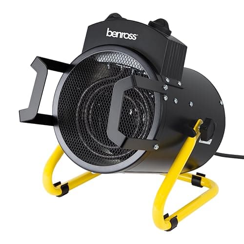 Image of Benross 42450 3000W Industrial Fan Heater/Adjustable Thermostatic Control/Cool Air Setting/Tilting Design/Portable With Carry Handle / IPX4 Waterproof, Yellow