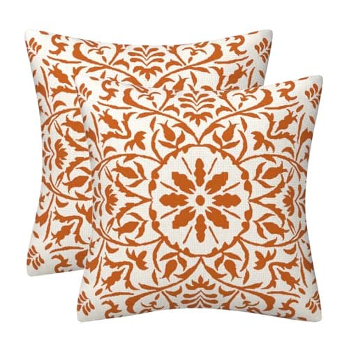 Image of GAAFOSIPH Orange Set of 2 Cushion Covers 45 x 45 cm Bohe Flower Modern Double Sided Printed Square Linen 18 x 18 inches Cushions Cases Home Garden Decorations Pillow Cover for Sofa Bed Outdoor