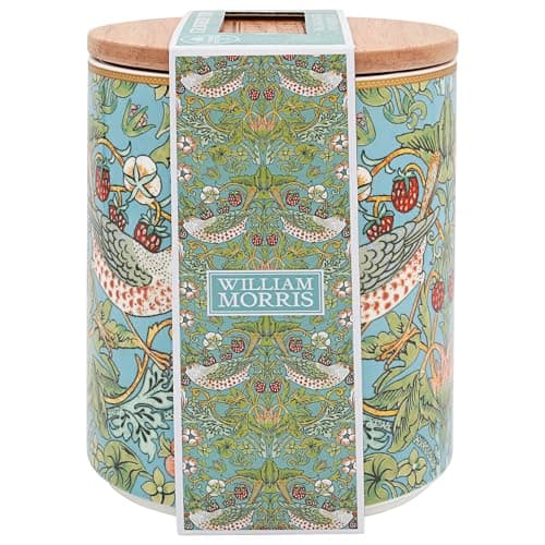 Image of The Leonardo Collection Wm. Morris Strawberry Thief Teal Porcelain Strawberry Theif Teal Canister for Home & Kitchen | Storage Jars for Tea Coffee | Durable Kitchen Organisers Containers for Gift