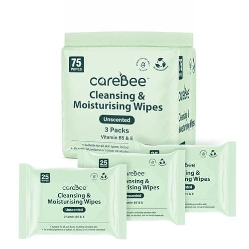 Image of CareBee Plastic-Free Facial Wipes, 25 Wipes Per Pack, Plant-Based & FSC Certified | Biodegradable, Gentle Makeup Remover Wipes | Vegan, Eco-Friendly Cleansing Wipes for All Skin Types (Pack of 3)
