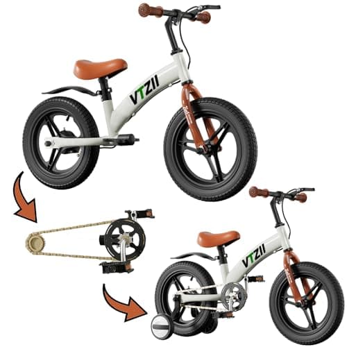 Image of VTZII Balance Bike 2 in 1 with Pedals Brake Training Wheels Kickstand Pneumatic tyre,for Kids 2-7 Years Old,Kids Bike 12 14 16 inch (White, 16 inch)
