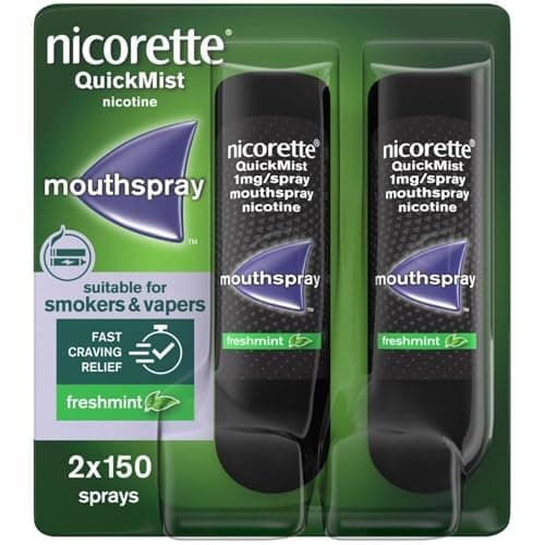 Image of Nicorette QuickMist Mouthspray, Freshmint (2 x 150 Sprays) Smoking or Vaping Cessation Aid, designed to start reducing cravings in 30 seconds (Quit Smoking or Quit Vaping Aid)