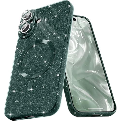 Image of Micoden for iPhone 16 Plus Case [Compatible with Magsafe] Magnetic Phone Case Glitter Bling Sparkle Women Girl Shockproof with Camera Protector for iPhone 16 Plus,Green