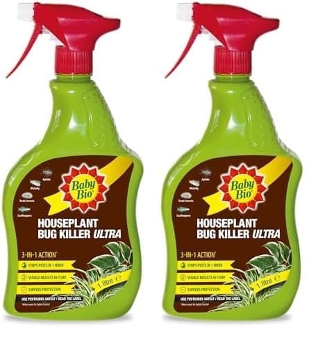 Image of Baby Bio Houseplant Bug Killer Ultra - Fast-Acting Bug Killer Spray - Effective Insect Control for Houseplants - Protection for Houseplants, 1 Litre (Pack of 2)