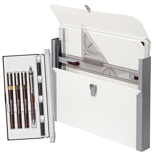 Image of rOtring A3 Rapid Drawing Board with Carry Case & Isograph Junior Technical Pen Set | 3 Refillable Fineliners, Pencil & Cartridges | German Precision Drafting Kit for Students & Professionals