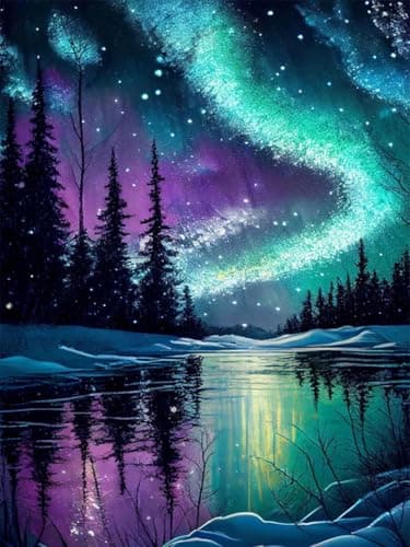 Image of Mupmod Aurora Diamond Art Kits Adults - 5D Landscape Diamond Painting Kits for Adult, Gem Art Crystal Art Kits for Adults, for Home Wall Decor 12x16inch