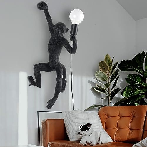 Image of CHABEI Industrial Wall Lighting Fixture Vintage Resin Monkey Light Wall Lamp for Living Room Children's Kid's Bedroom Club Decoration (Black-Right Hand)