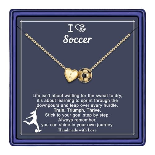 Image of Turandoss Mothers Day Gifts 2026 World Cup Sports Soccer Necklace for Women Girls - 14K Gold Plated Dainty Heart L Initial Necklace Sports Football Lovers Fans Teams Jewellery Gifts for Women Girls