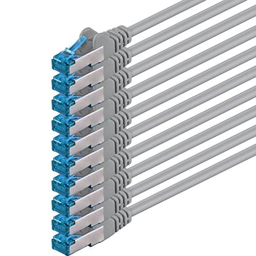 Image of 1aTTack.de 0.25m - CAT6a - network cable gray - pack of 10 CAT 6 A patch cable 10000 Mbit s SFTP PIMF 500 MHz compatible with CAT5 CAT6 CAT7 DSL Internet Switch Router