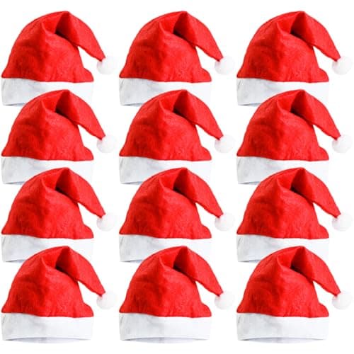 Image of Ram® 12 Pieces Christmas Santa Hat Christmas Party Fancy Dress Hats Or Santa Costume Dressing Up Father Christmas Red Santa Hat For Christmas Party