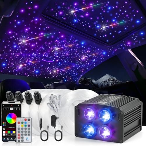 Image of 32W Twinkle & Meteor Starlight Headliner Kit for Car and Home - 2-in-1 Engine With 860pcs*0.03in*13.1ft+240 RGBW Fiber Optic Cable, Shooting Star Sky Roof Lights