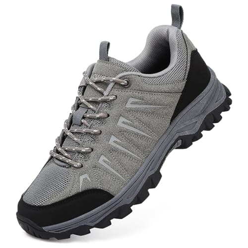 Image of HaloTeam Trekking Shoes Mens Outdoor Travelling Walking Shoes Non-Slip Lace-up Hiking Boots,Grey,5 UK