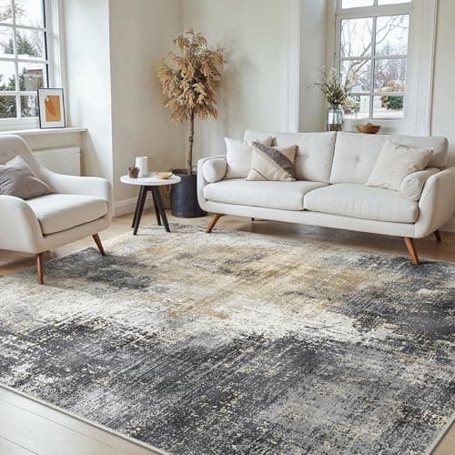 Image of BEIMO Modern Abstract Rugs Living Room, Rugs for Bedroom 200x290cm Machine Non-Slip Washable Rug Grey Carpet Faux Short Pile Area Rug for Dining Room Kitchen Office